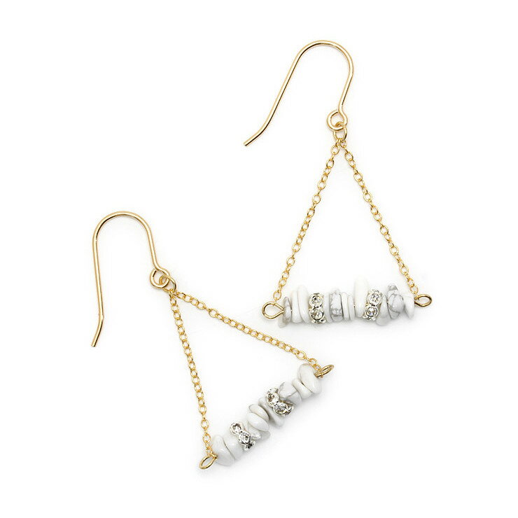 【winQ】ハウライト さざれ天然石 ピアス ペア 14KGF パワーストーン ピアス 運気 性別 癒し さざれピアス ホワイト クリア