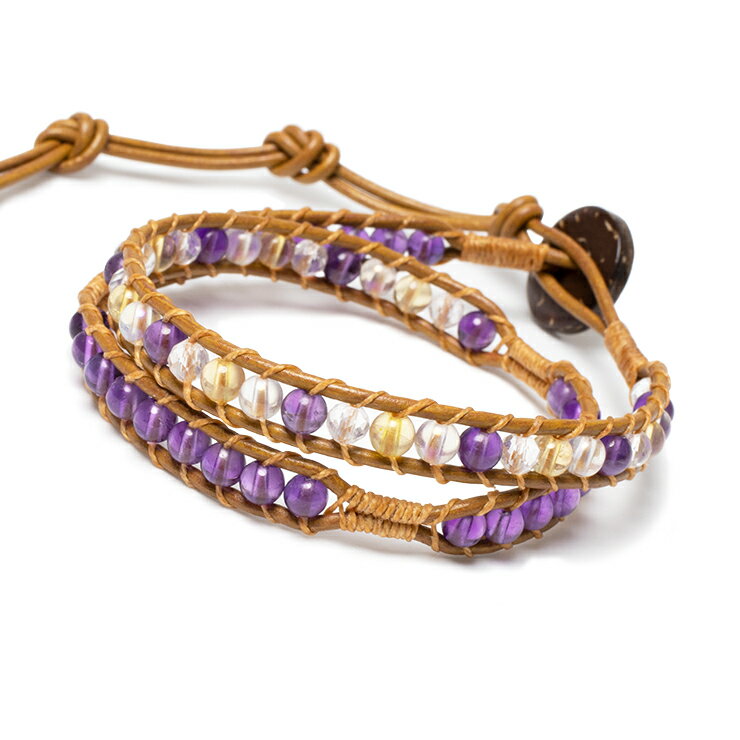 デザインラップブレスレット アメジスト ブラウンレザー 4月 仕事運 シトリン 2月 運気 ふたご座 性別 しし座 恋愛成就 結婚運 金運 11月 うお座 星座石 誕生石 小粒 アメジスト ブレスレット