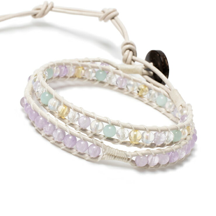 デザインラップブレスレット ラベンダーアメジスト ホワイトレザー 4月 ブルークォーツァイト 仕事運 シトリン 2月 運気 ふたご座 性別 しし座 恋愛成就 結婚運 金運 星座石 誕生石 小粒