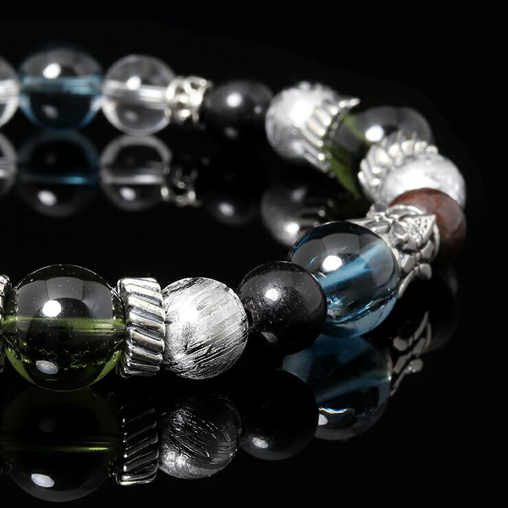 【X.G】パワーストーン ブレスレット メンズ モルダバイト ブレスレット【鑑別書付き】 天然石 一点もの 4月 ブラック ブルー ブラウン 仕事運 コンドライ...