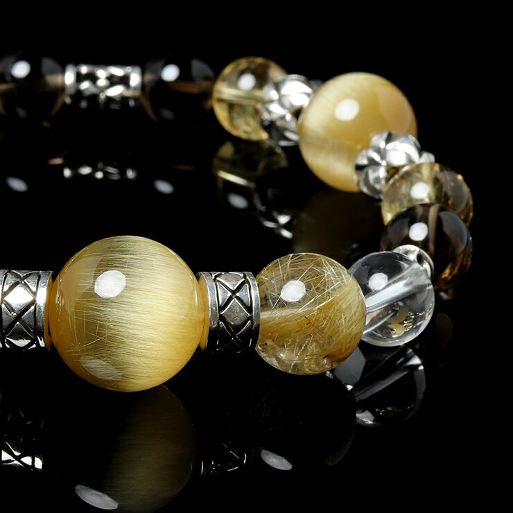 【X.G】ルチルクォーツ ブレスレット メンズ キャッツアイゴールドルチルクォーツ16mm デザインブレスレット【鑑別書付き】 天然石 ブレスレット 一点もの ...