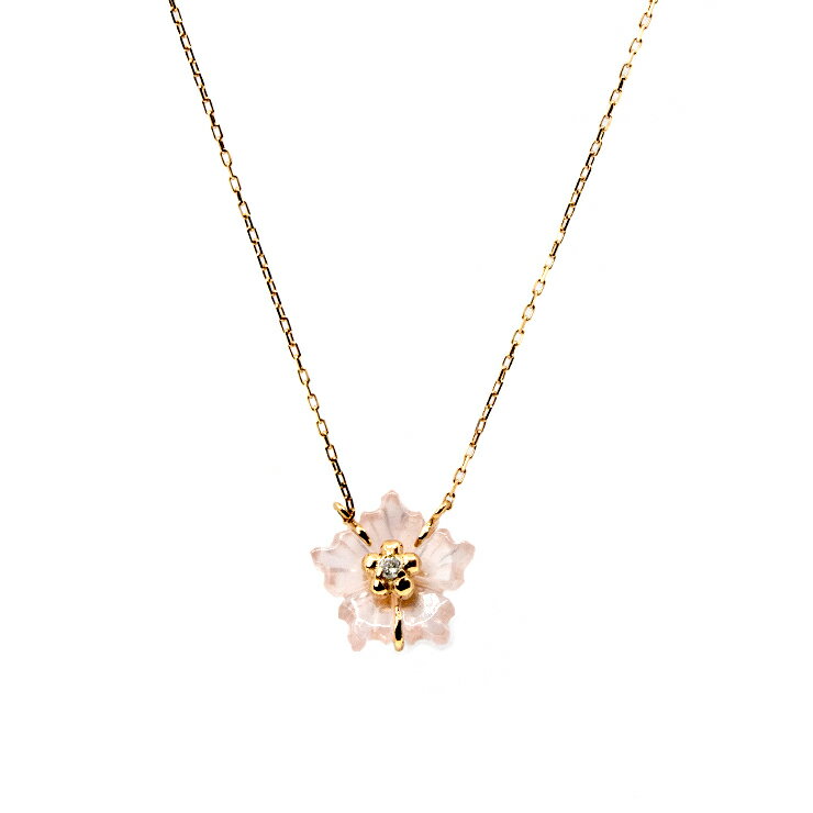 10月誕生石 K10PG ローズクォーツ・ダイヤモンド ネックレス│Rose Quartz Diamond Necklace