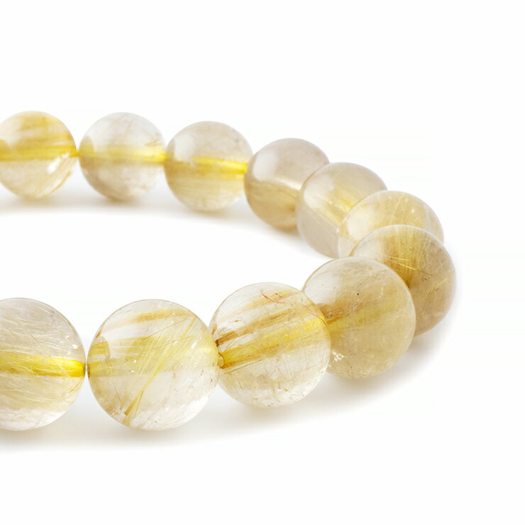 【一点もの】ゴールドルチルクォーツクリア12mm シンプルブレスレット【鑑別書付き】