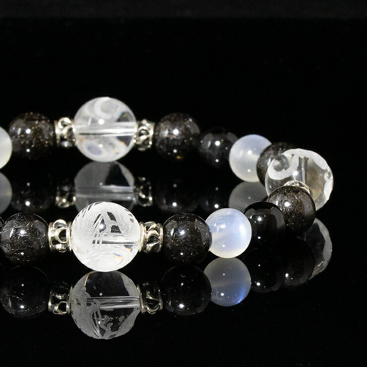パワーストーン ブレスレット メンズ 【X.G 一点もの】四神クリスタル・ブラックルチルクォーツ デザインブレスレット クリスタル ブレスレット タイガーアイ ...