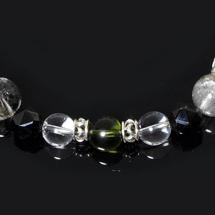 【X.G 一点もの】モルダバイト・プラチナルチルクォーツ デザインブレスレット【鑑別書付き】