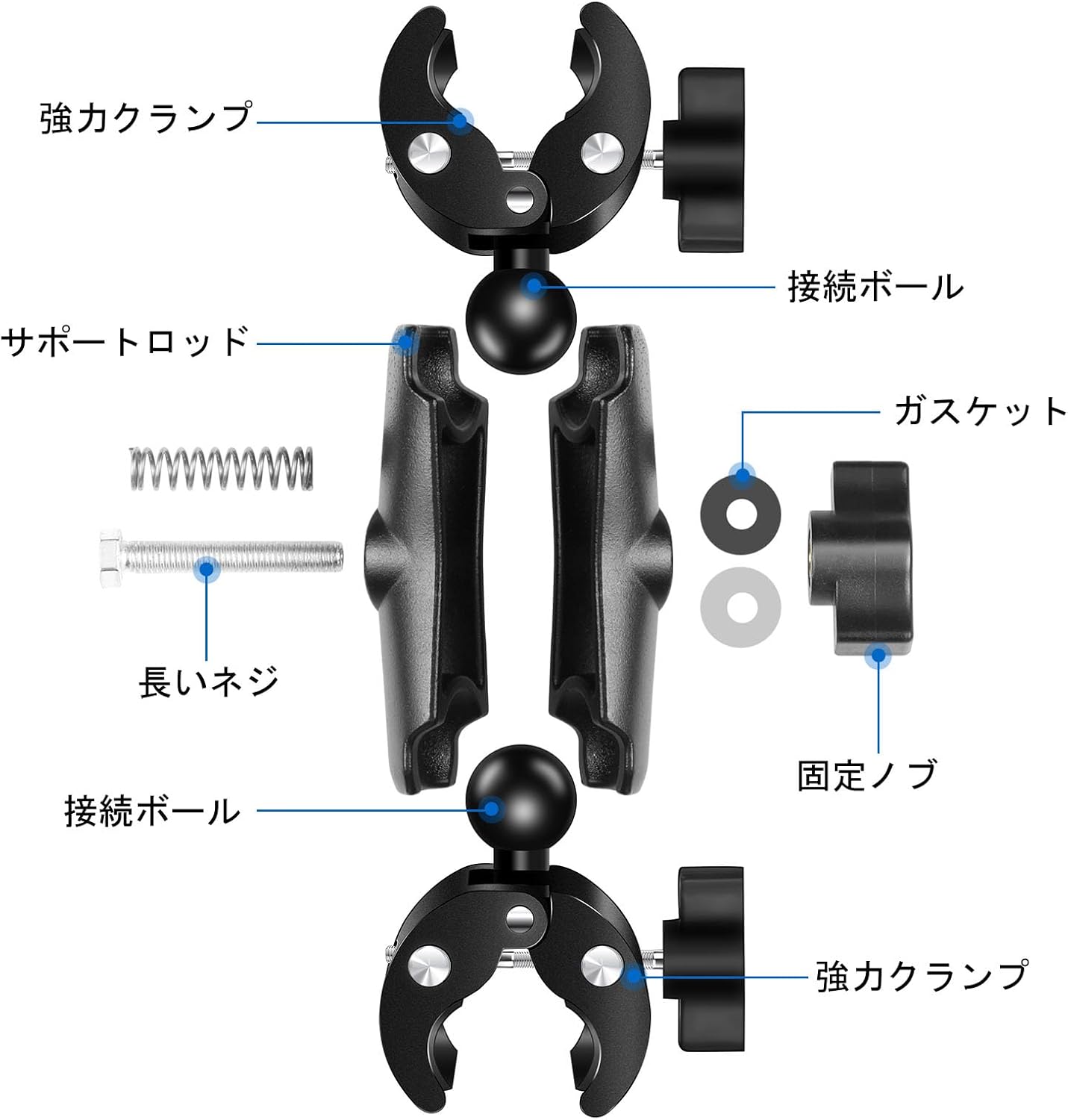 ダブルヘッド強力クランプ、アルミニウム合金ユニバーサルボールヘッド 360 回転ス...