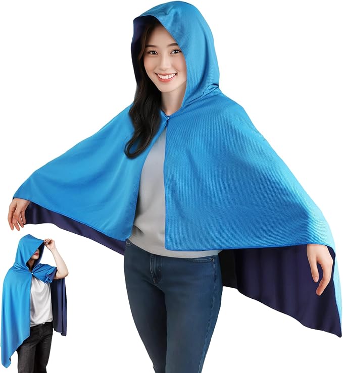 冷感ポンチョ 冷却 ポンチョ冷感タオル 涼しいグッズ 熱中症対策冷感グッズ クールフェイスカバー クーリングタオル ひんやり 接触冷感 日焼け止め UV対策 暑さ対策屋外 多層構造 大きめで子供も大人兼用 野球/サッカー熱中症対策 スポーツ 部活 日常生活 160cm×80cm