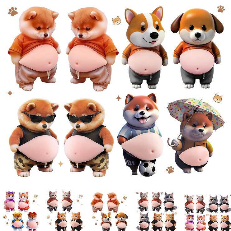 ぷにぷに おなか シール お腹 3D 立体 ステッカー スクイーズ 猫 犬 癒し 柴犬 三毛猫 柔らかい もちもち デコシール ストレス解消 グッズ 車 スマホケース デコレーション ぽっちゃり クッションステッカー ぷっくりお腹 ドアガード 壁 衝突防止