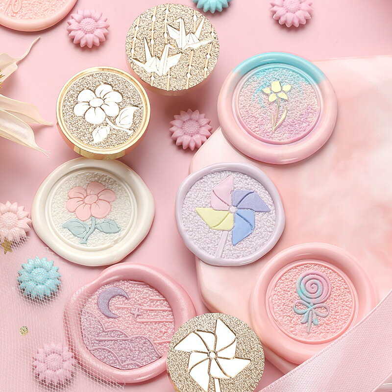 手紙の封緘に シーリングスタンプ 真鍮製ヘッド 可愛い＆爽やか 砂目仕上げの浮き彫りデザイン 封蝋 真鍮製 取り外し可能 シーリングワックススタンプ DIY 工芸 洋式 結婚式 告白 手紙 パーティー招待状 手作りクラフト用品