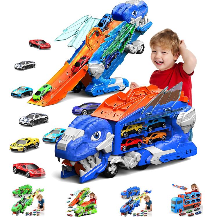 車のおもちゃ 建設車両セット 輸送車 収納車のおもちゃ 1 青収納車 8台セット レーシングカー 2 3 4 5 6歳 男の子 女の子 誕生日 クリスマス プレゼント 子供 パズル