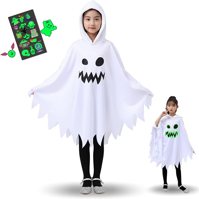 ハロウィン コスプレ 子供 ポンチョ お化けポンチョ フード付き タトゥーシール1枚 仮装 コスプレ服 キッズ おばけマント 幽霊マント かわいいゴースト 魔女 精霊 悪魔 男の子 女の子 演出服 コスチューム 衣装 pasiro-10000809 PASIROショップ パッケージ画像