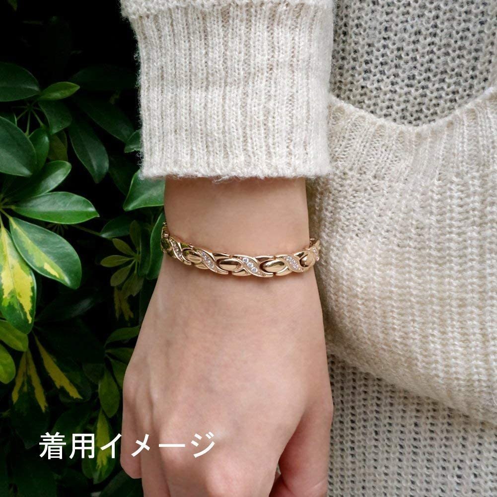ゲルマニウムブレスレットレディース20cm磁気ブレスレット静電気除去316Lサージカルステンレス製CZダイヤモンド*3おしゃれ可愛い金属アレルギーフリーローズゴールドギフト包装