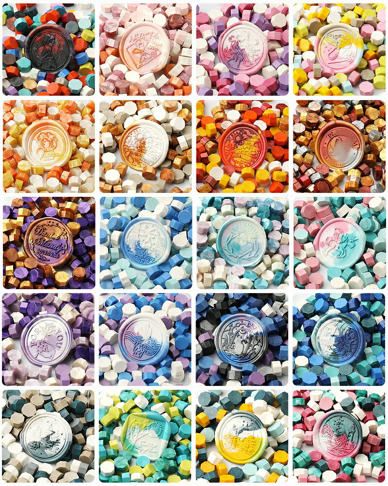 シーリングワックス 蝋封 約400g ワックスビーズ 八角形 小粒 収納ボトル付き 封筒 手紙 招待状 祝福 告白 祝い 手紙 装飾 DIY