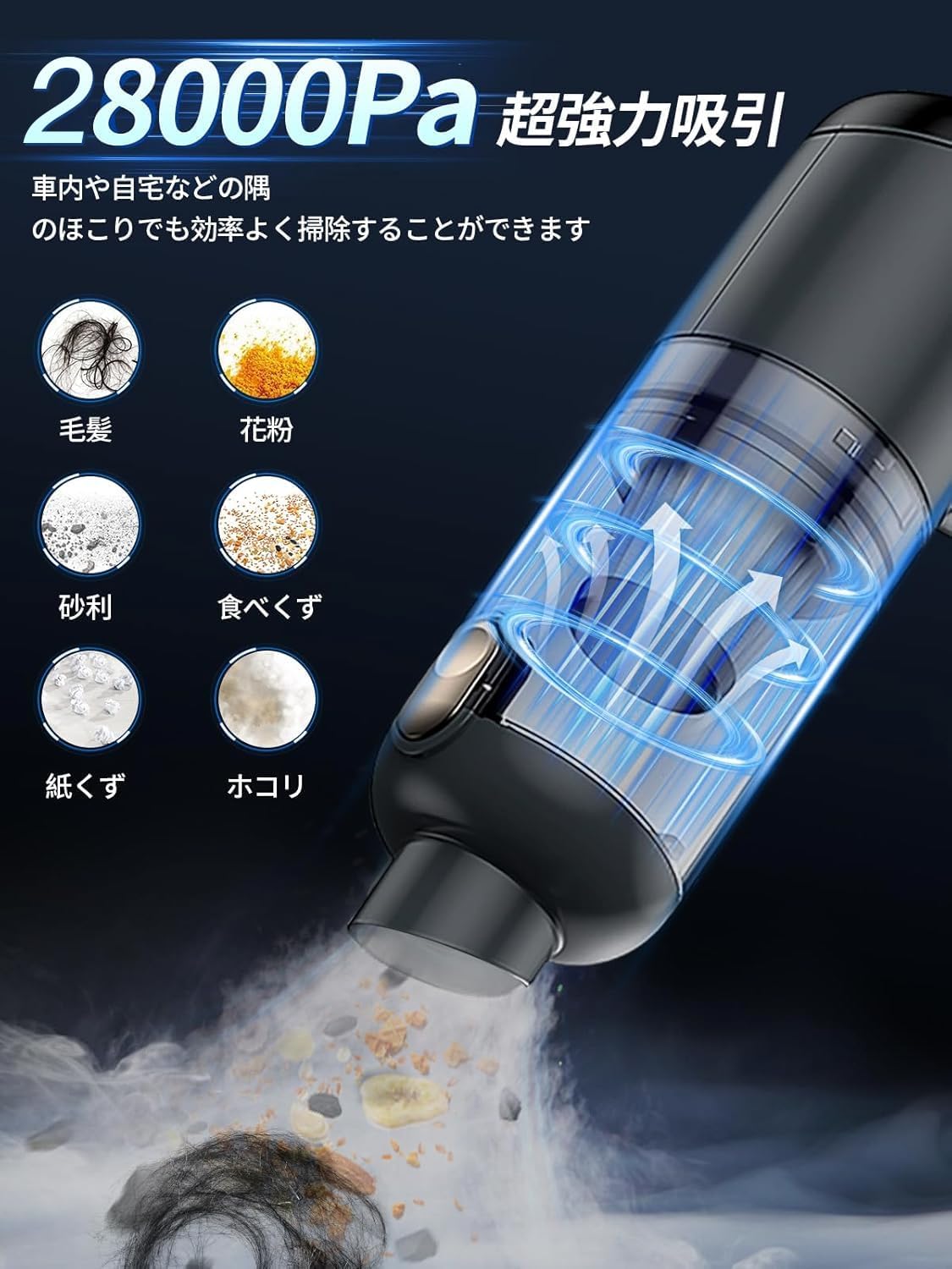 ハンディクリーナー ハンディ掃除機 【吹き飛ぶ/吸い込む/空気入れ/空気抜き】 28000Pa強力 車用掃除機 掃除機 ハンディ Type-C コードレス掃除機 小型クリーナー 車 掃除機 5種類ノズル 4000mAh大容量バッテリ長時間稼働 USB充電式 キーボード掃除