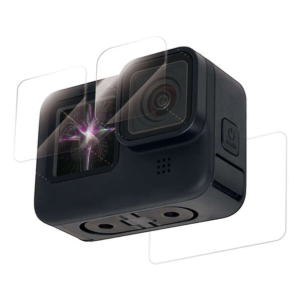 【即納】エレコム GoPro HERO9 Black用 保護フィルム ガラスフィルム セラミックコート モース硬度7 指紋防止 光沢 ゴープロ9 0.23mm 前面、背面、レンズ用各1枚