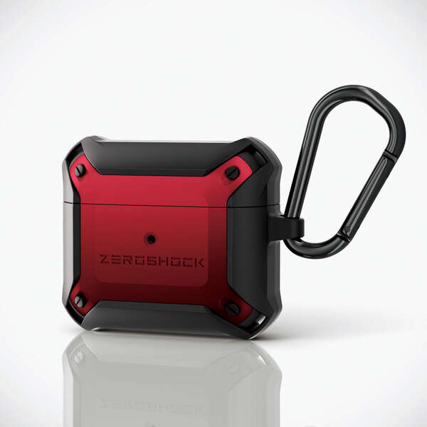 【即納】エレコム AirPods 第3世代 ケース カバー ZEROSHOCK 衝撃吸収 カラビナ付 ワイヤレス充電可 MagSafe充電可 落下防止 レッド