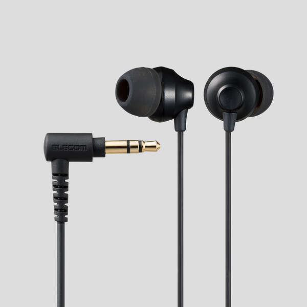 エレコム イヤホン ステレオヘッドホン 有線タイプ カナル型 φ3.5mm 3極ミニプラグ 耳栓タイプ ブラックのサムネイル