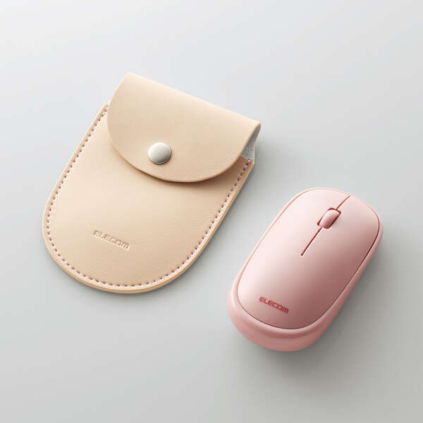 【あす楽】エレコム マウス 有線 静音 3ボタン ケーブル巻取 薄型 収納ポーチ付き 左右対称 重さ53g ピンク