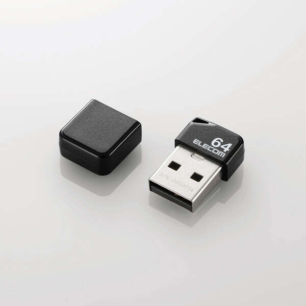 エレコム USBメモリ USB2.0 小型 64GB キャップ付 ストラップホール 1年保証 ブラック