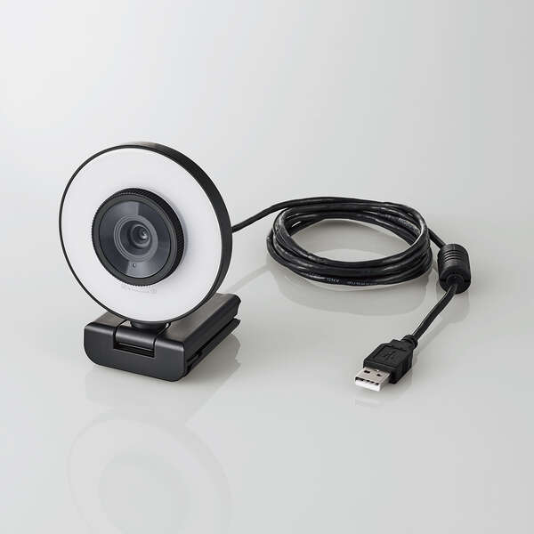 エレコム WEBカメラ フルHD 1080P 200万画素 60FPS LEDライト搭載 マイク内蔵 プライバシーシャッター オートフォーカス 撮影距離8cm~ ブラック