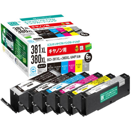 【即納】エレコム エコリカ CANON ( キヤノン ) BCI-381XL+380XL/6MP 対応 リサイクル インク カートリッジ 大容量 6色パック 残量表示機能付 PIXUS 【即納】エレコム エコリカ CANON ( キヤノン ) BCI-381XL+380XL/6MP 対応 リサイクル インク カートリッジ 大容量 6色パック 残量表示機能付 PIXUS