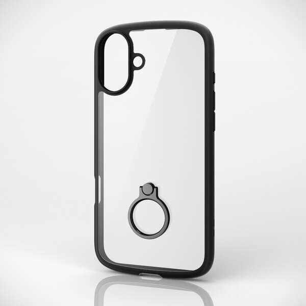 乐天商城 - エレコム iPhone 16 Plus ケース ハイブリッド 衝撃吸収 軽量 薄型 カメラレンズ保護設計 ストラップホール付 リング付 スタンド機能付 硬度5H TOUGH SLIM LITE ブラック
