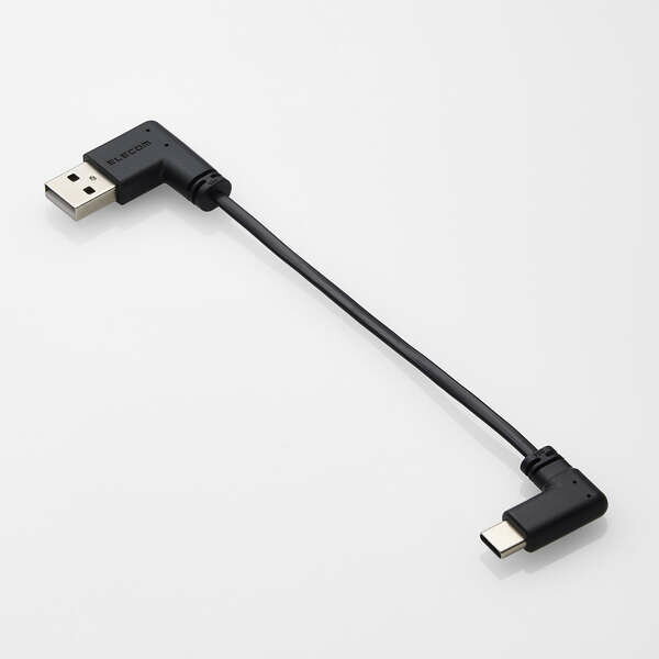 エレコム Type-C ケーブル ( USB A to USB C ) 短い 0.1m L字 フラット 【 タイプC ポート搭載 iPhone Android iPad Galaxy Xperia Pixel 等対応 】 ブラック