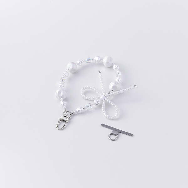 【即納】エレコム スマホストラップ リボンパールビーズ ハンドストラップ 手首 落下防止 上品 かわいい ストラップホルダーシート付き iPhone/Android対応 携帯ストラップ パール