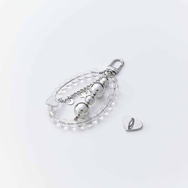 エレコム スマホチャーム ガラスビーズ ストラップ 強力粘着 ハート型チャームホルダー付 落下防止 スマホケース用 おしゃれ クリア