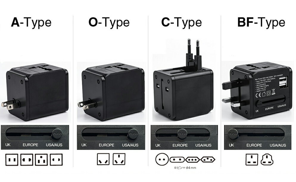 海外コンセント対応のマルチ変換プラグ 送料無料 USB2ポート付き海外用コンセント変換アダプター 100〜240V変圧器不要 海外 コンセント 変換プラグ マルチ変換プラグ 海外対応 専用ポーチ付き 便利グッズ 海外旅行 iphone android スマホ 充電器 充電USBアダプター