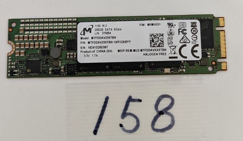 【中古パーツ】M.2 SSD 256GB　Micron　SATA MTFDDAV256TBN　 メール便送料無料　1週間動作保証