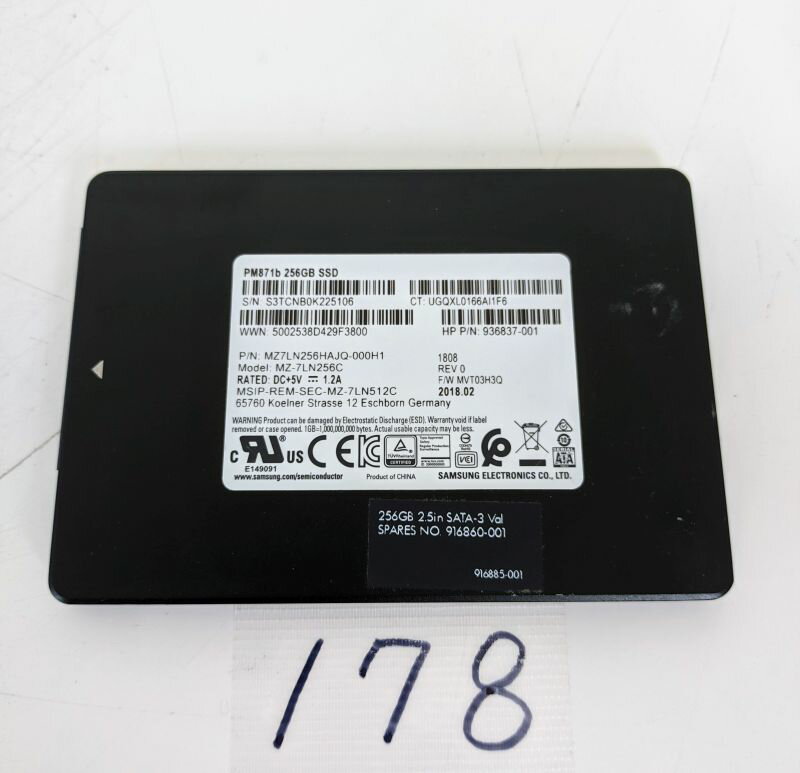 【中古パーツ】2.5インチ SSD 256GB　SAMSUNG　MZ-7LN256C　SATA3 メール便送料無料　1週間動作保証