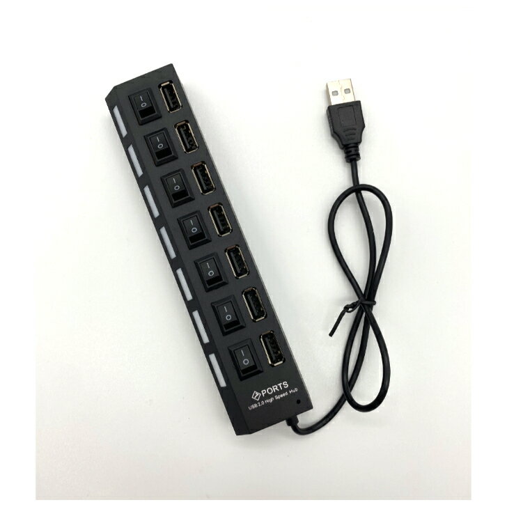 USBハブ 7ポート スイッチ付き ブラック USB2.0HUB