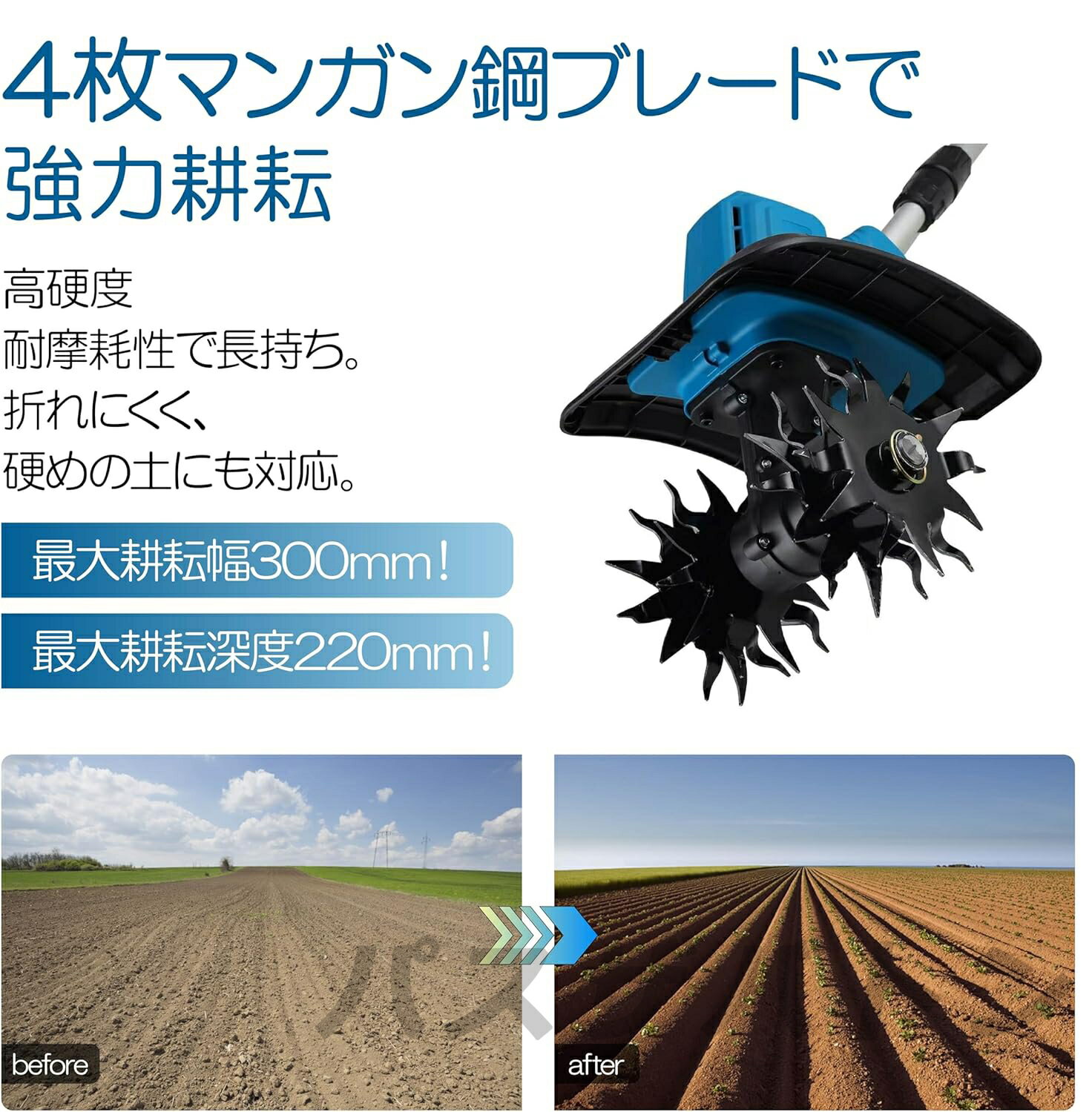 【2025新型】電動耕運機 充電式 耕運機 ミニ耕運機 小型 家庭用 電動耕うん機 充電...