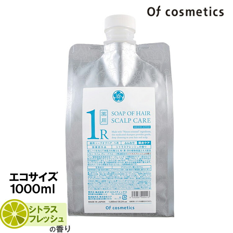 薬用ソープオブヘア・1-R エコサイズ1000ml（植物エキス 毛髪 頭皮 洗浄 フケ カユミ 汗臭 スカルプ 薬用 頭皮ケア 薬用シャンプー アロエベラ 高麗人参 千振）【送料無料 ポイント7倍】【6/5】【海外×】【ASU】