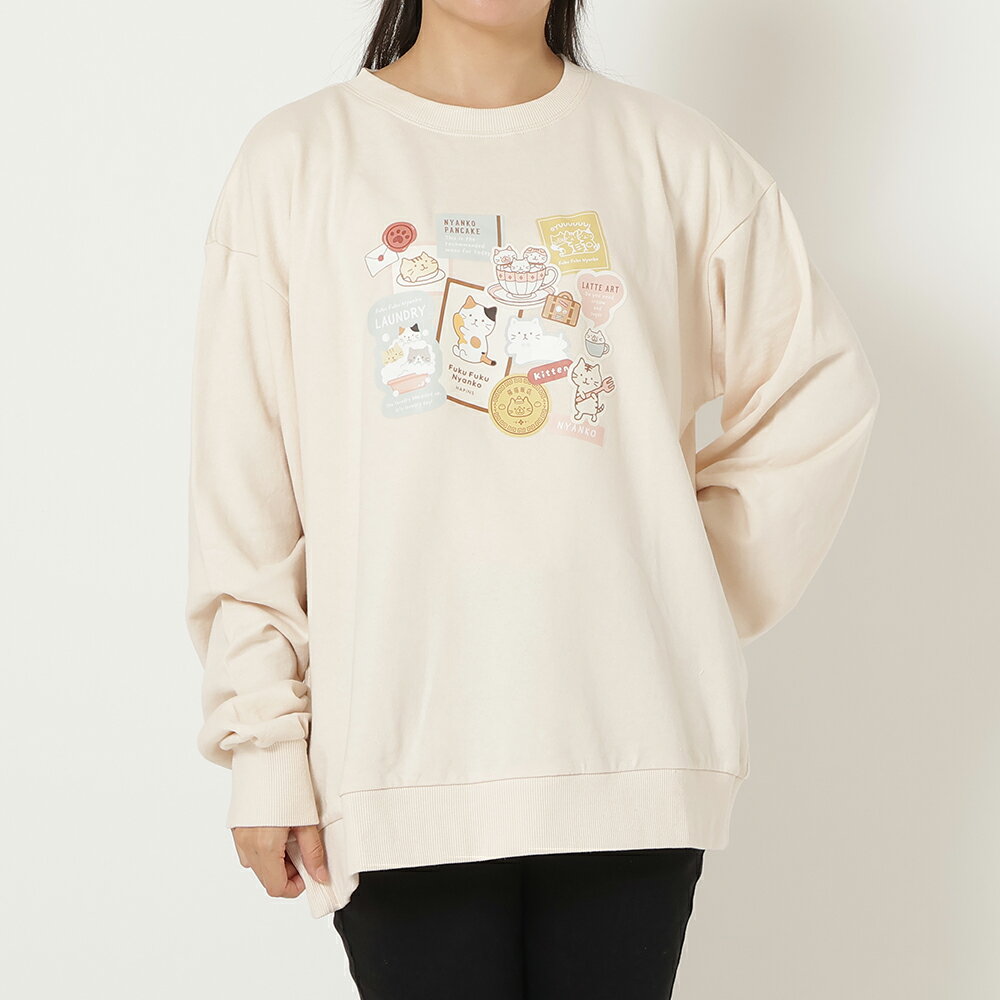 プリントトレーナー 長袖　　ロンT　綿100%　肌にやさしい　ゆったり　お尻が隠れる　丈長め　リラック..