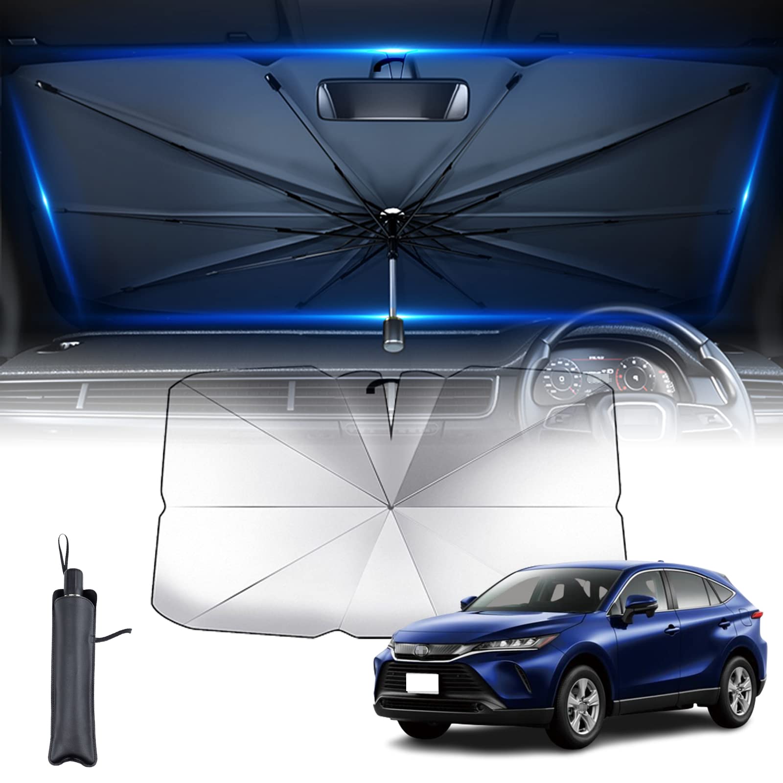 Rakuten - 2025最新設計& 折り畳み式 10本骨 車用 サンシェードに適用 トヨタ新型カローラクロス10系 車 フロント 傘型車用パラソル 車傘式 サンシェード ガラスカバー 折り畳み式 サンシェード 車用の抗紫外線遮蔽 プライバシー保護 ナノ断熱素材採用 暑い夏さ対策 取付簡単 収納便