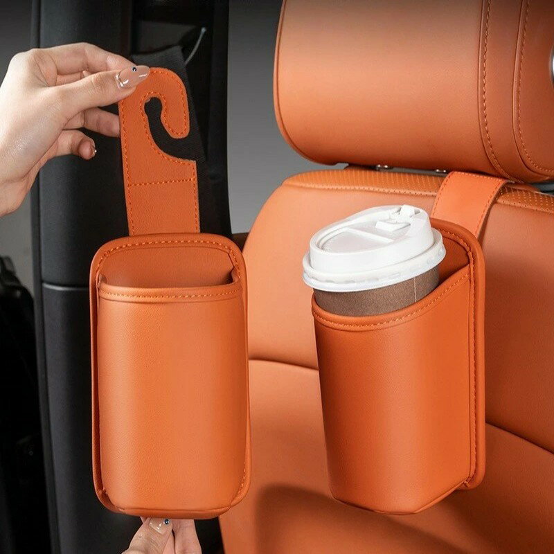 Sheet Type - 汎用 車用 収納ポケット 2個セット シートバックポケット ゴミ箱 小物入れ ドリンクホルダー フック付き PUレザー 車内整理 内装パーツ カスタム アクセサリー