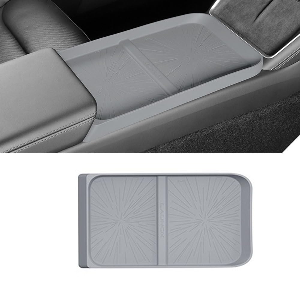 FOR 新型 Model 3 Model Y 2025 車用 シリコン センターコンソール トレー 滑り止め 小物入れ インテリア 収納 アクセサリー (グレー)