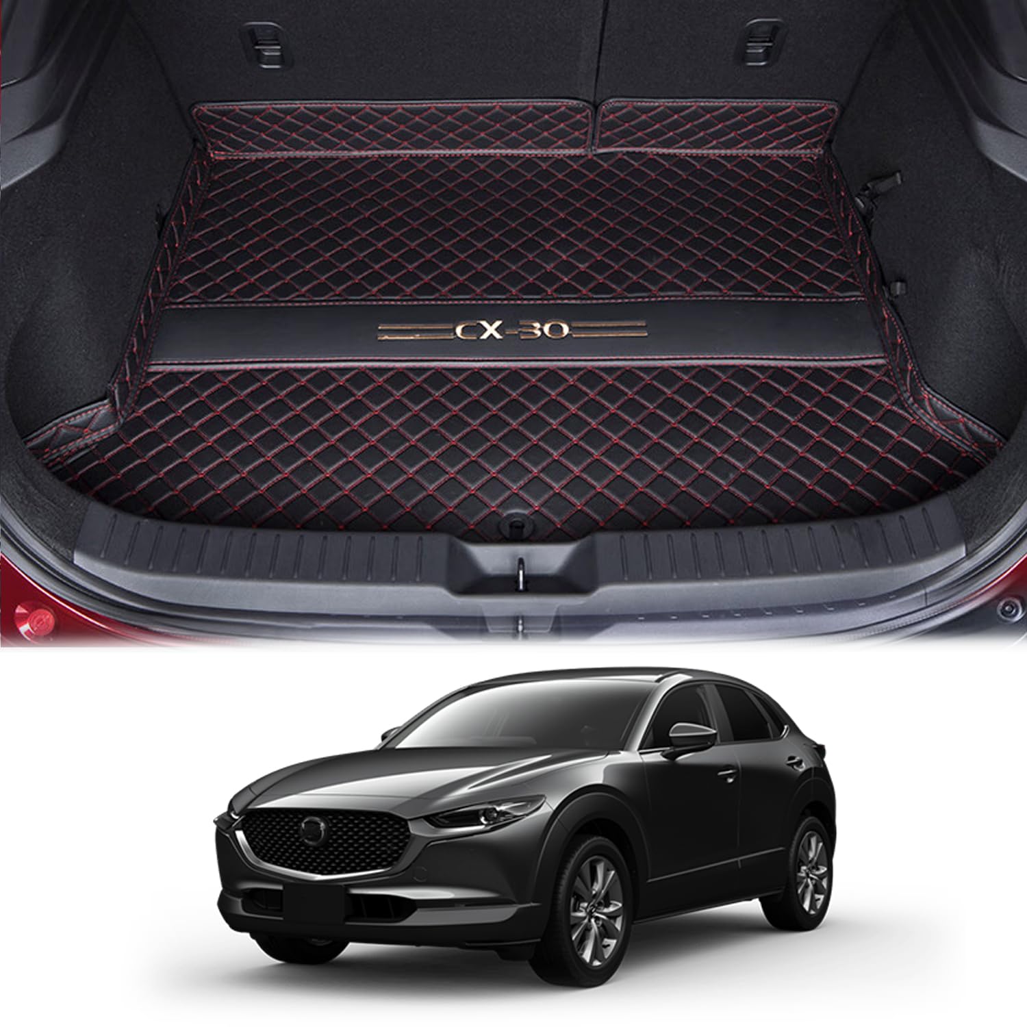 商品詳細と製品仕様 - COLLECTION SPEC - 【商品概要】マツダ CX-30 CX30 DM系 ガソリン車/ディーゼル車対応 （2019年10月〜現行） XPEレザー 汚れ防止 滑り防止 傷防止の立体フロアマット内装です。汚れ防止、滑り防止、傷防止、立体フロアマット内装、保護パーツなどの機能で、対象箇所を汚れやキズなどから守り、日常のお手入れとドレスアップをサポートします。 XPEレザーなどの商品仕様は下記をご確認ください。【注目ポイント】汚れ防止、滑り防止、傷防止、立体フロアマット内装、保護パーツなど、商品ごとの仕様に合わせた実用性を備えています。ご購入前に適合車種・取付位置・商品の形状をご確認ください。【デザイン・保護性能】傷や汚れを防ぐだけでなく、愛車にデコレーションを施して高級感を演出します。使用するとおしゃれ度がグッとアップ！手軽に想像以上のドレスアップ効果をもたらします。【素材・耐久性】高品質なXPEレザーの素材で、環境に配慮した素材を採用しています。引っ越しや旅行する時に尖った物は車に傷をつけやすいので、本製品は傷や汚れを防ぐことができます。天然の革に比べると、耐水性と防汚性があり、手入れも簡単です。XPEレザーは丈夫で傷がつきにくく、汚れが付着しても拭き取りやすく、お手入れも簡単です。【適合車種・対応情報】MAZDA マツダ CX-30 CX30 DM系 ガソリン車 / ディーゼル車対応 （2019年10月〜現行）。 車種専用設計。ご購入する前に、トランクの形と車の年式を確認してください。【取付方法】本製品は取付簡単です。商品をトランクに置くだけで取付完了です。到着後すぐに取付できます。初心者でも手軽にカスタムできます。お受け取りになって折り目や匂いがあれば、風通しの良い場所に置いて、重い荷物でしばらく押してください。あるいはトランクに入れて重い荷物でしばらく押せば回復します。 安心のサービス保証 - SERVICE GUARANTEE - ■【商品・適合について】当店では、ドレスアップパーツやカーアクセサリーを多数取り揃えております。ぜひご覧ください。適合がご不明な場合や、お探しの商品が見つからない場合は、お気軽にお問い合わせください。 ■【商品到着後の確認について】商品到着後は、取り付け前に商品の形状・取付位置をご確認ください。初期不良や気になる点がございましたら、レビュー前に当店までご連絡ください。迅速に対応いたします。 ■【お問い合わせ方法】購入前：「ショップへ相談」から購入後：「購入履歴」→「ショップへ問い合わせる」からご不明な点はお気軽にお問い合わせください。 注目検索キーワード - SEARCH KEYWORDS - マツダ、CX-30、CX30、DM系、ガソリン車/ディーゼル車対応、（2019年10月〜現行）、車種専用設計、トランクマット、ラゲッジマット、XPEレザー、汚れ防止、滑り防止、傷防止、立体フロアマット内装、保護パーツ、取付簡単、ロゴあり、(ブラック＋レッドステッチ)、カーアクセサリー、カスタムパーツ、車用品