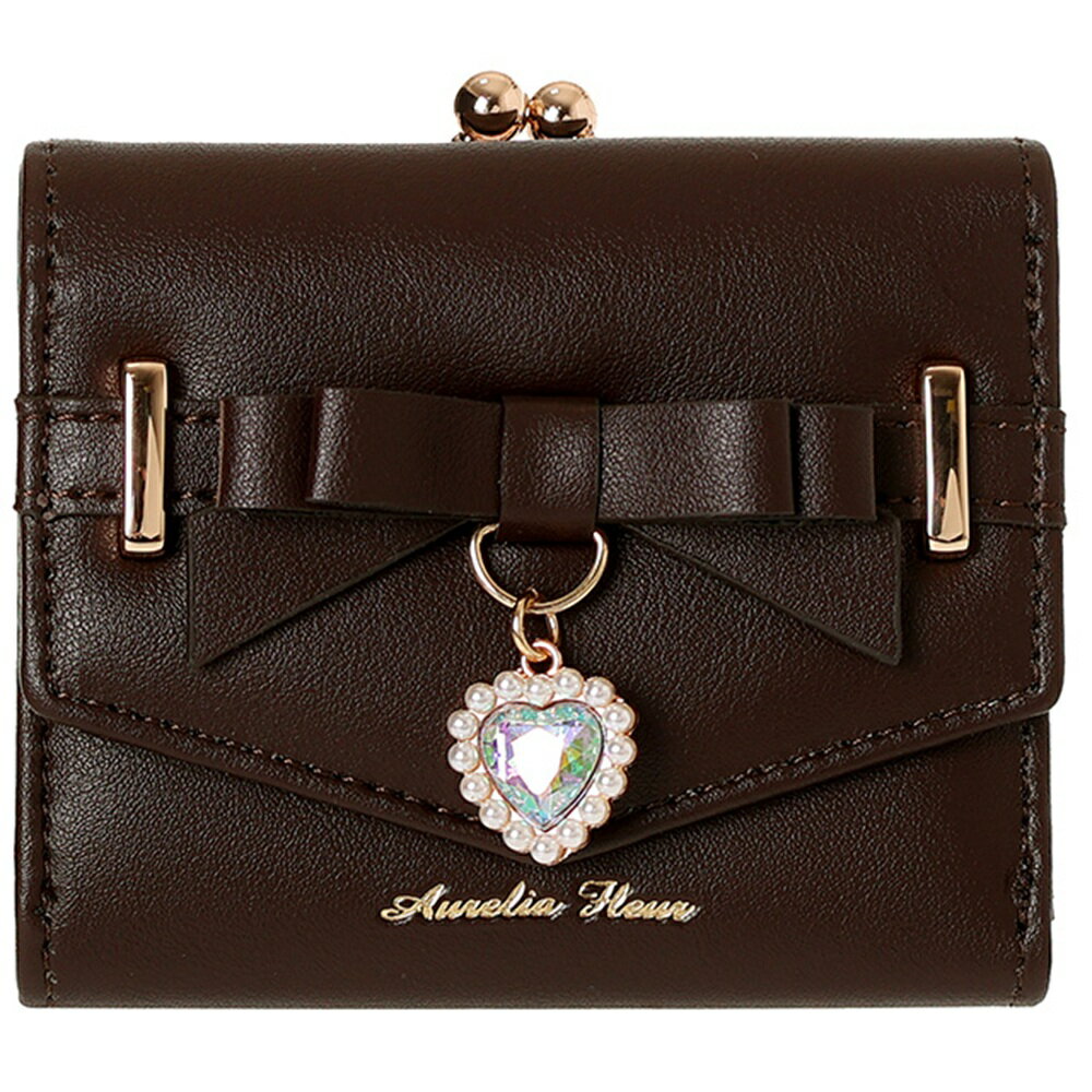 Coboca+合皮リボンハートチャーム口金ミニ財布 チョコ