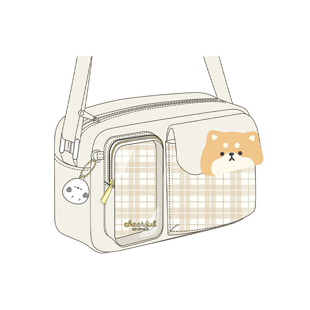 フラップ（かぶせ）ポケットから、ぬいぐるみのような**“もこもこのアニマルたち”**がひょっこり覗く姿にキュンとするデザイン♪シマエナガ、シバ犬、アザラシといった大人気のアニマルたちが、パステル調の優しいチェック柄とベストマッチしています。ファスナーの引き手には、アニマルの顔がプリントされた可愛い丸型チャーム付き！お出かけにちょうどいいサイズ＆マチたっぷり10cm横幅25cm×高さ17.5cmと、500mlのペットボトルや長財布、ミニポーチなどがしっかり収まる絶妙なサイズ感。マチが10cmと広めなので、見た目以上の収納力です。ガシガシ使えるタフなポリハンプ素材軽量で耐久性のある「ポリエステル」生地を採用しているため、お友達とのお出かけや公園遊び、習い事、旅行のサブバッグにも気兼ねなく使えます。●商品スペック【サイズ】(約)横幅25.0cm×高さ17.5cm×マチ10.0cm【素材】ポリエステル【仕様】・ポケット×2・前面：アニマル付きフラップポケット、クリア窓付き縦型ジッパーポケット・付属品：アニマル顔デザインチャームショルダーバッグ