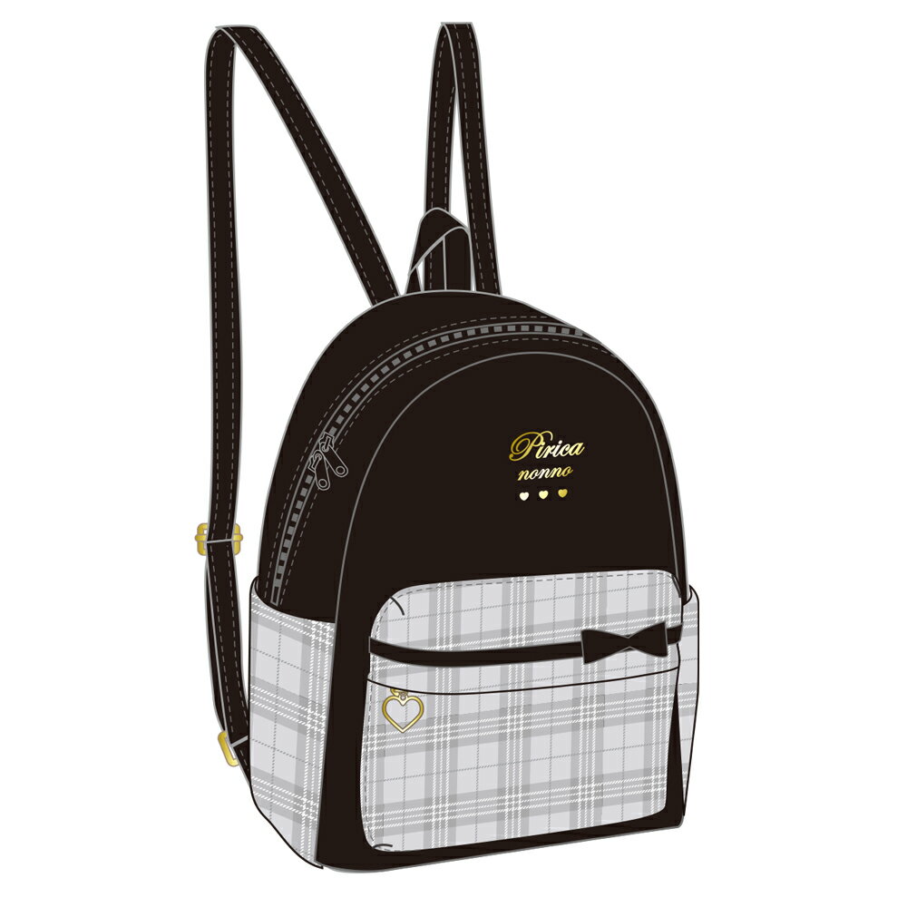 リュック キッズ 女の子 チェック柄 ミニリボン リボン ミニデイパック デイパック 多ポケット 4ポケット ブラック/グレー 合皮 通学 軽量 旅行 お出かけ 散歩 ギフト プレゼント おしゃれ かわいい