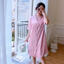 750円OFFクーポン ネグリジェ レディース 夏 シルク 無地 ルームウェア ボタン 可愛い 半袖 光沢 大きいサイズ 前開き Vネック 襟付き 無地 ワンピ...