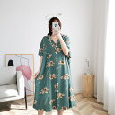 500円OFFクーポン ネグリジェ レディース 春夏 綿 ポケット付き ルームウェア くま 可愛い 薄手 ロング Vネック 半袖 襟付き ゆったり 大きいサイズ...