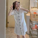 350円OFFクーポン レディース 前開きパジャマ ワンピース パジャマ 部屋着 半袖 寝巻き 可愛い 膝丈半袖パジャマ シルク 春夏 シャツパジャマ ナイトウ...