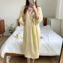 500円OFFクーポン ルームウェア ワンピース Vネック ロング マシュマロガーゼ レディース ギャザー ワンピース 綿100% レディース 婦人用 春 夏 ...