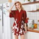 350円OFFクーポン ルームウェア レディース 部屋着 パジャマ ロングガウン ナイトウェア 長袖 浴衣 可愛い 和風 前開き 寝間着 シルクパジャマ お風呂...