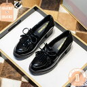 エナメル パンプス レディース 厚底 ハイヒール スリッポン 太ヒール 太ヒール 6.5cm タッセル リボン ローファー 大きいサイズ マニッシュ 走れる 小...