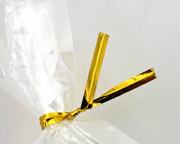 ビニタイ (ゴールド) 100本入 ラッピングタイ カラータイ ノーズワイヤー 鼻ワイヤー マスクワ ...